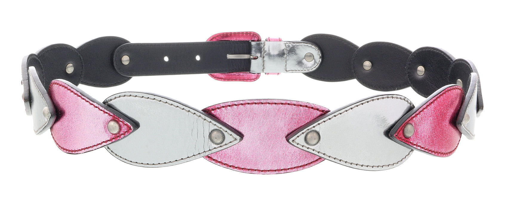 Miu Miu Silver/Pink Teardrop Tile Applique Classic Ring  Belt-