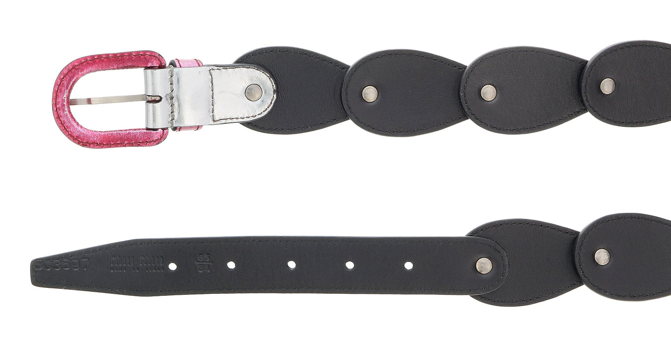 Miu Miu Silver/Pink Teardrop Tile Applique Classic Ring  Belt-