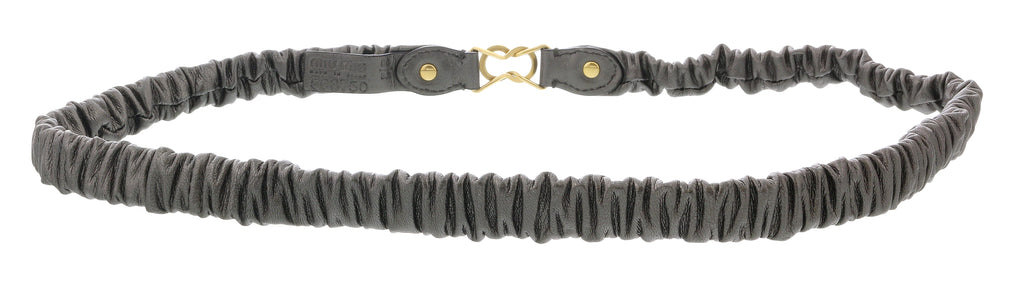 Miu Miu Dark Grey Narrow Elastocized Nappa Leather  Belt-