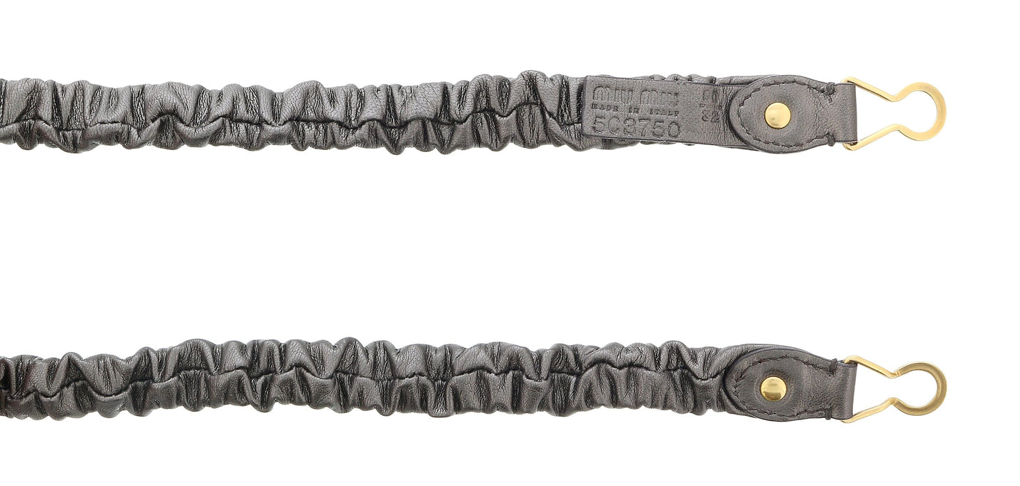 Miu Miu Dark Grey Narrow Elastocized Nappa Leather  Belt-