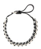 Miu Miu Black/Silver Leather Woven Silver Chain Choker Necklace-One Size