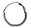 Miu Miu Black/Silver Leather Woven Silver Chain Choker Necklace-One Size