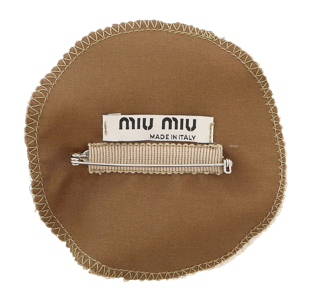 Miu Miu Green Fabric Beaded Brooch Pin-One Size