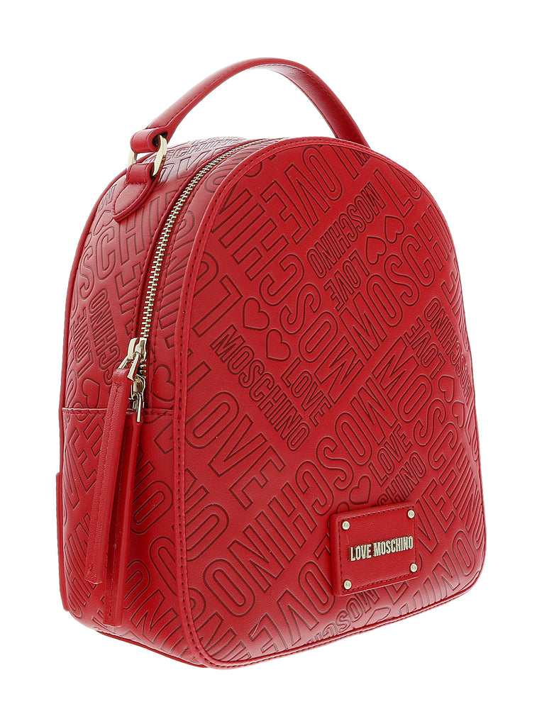 Love Moschino Red Signature Embossed Classic Medium Backpack