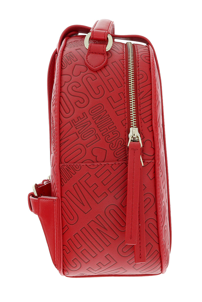 Love Moschino Red Signature Embossed Classic Medium Backpack