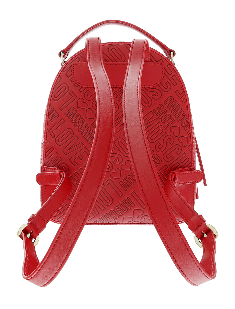 Love Moschino Red Signature Embossed Classic Medium Backpack