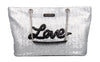 Love Moschino Silver Sequin Classic Large Shopper Tote Bag