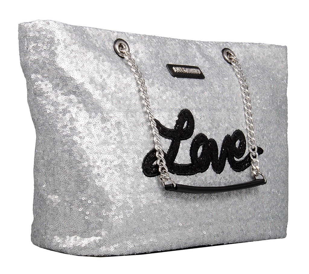 Love Moschino Silver Sequin Classic Large Shopper Tote Bag