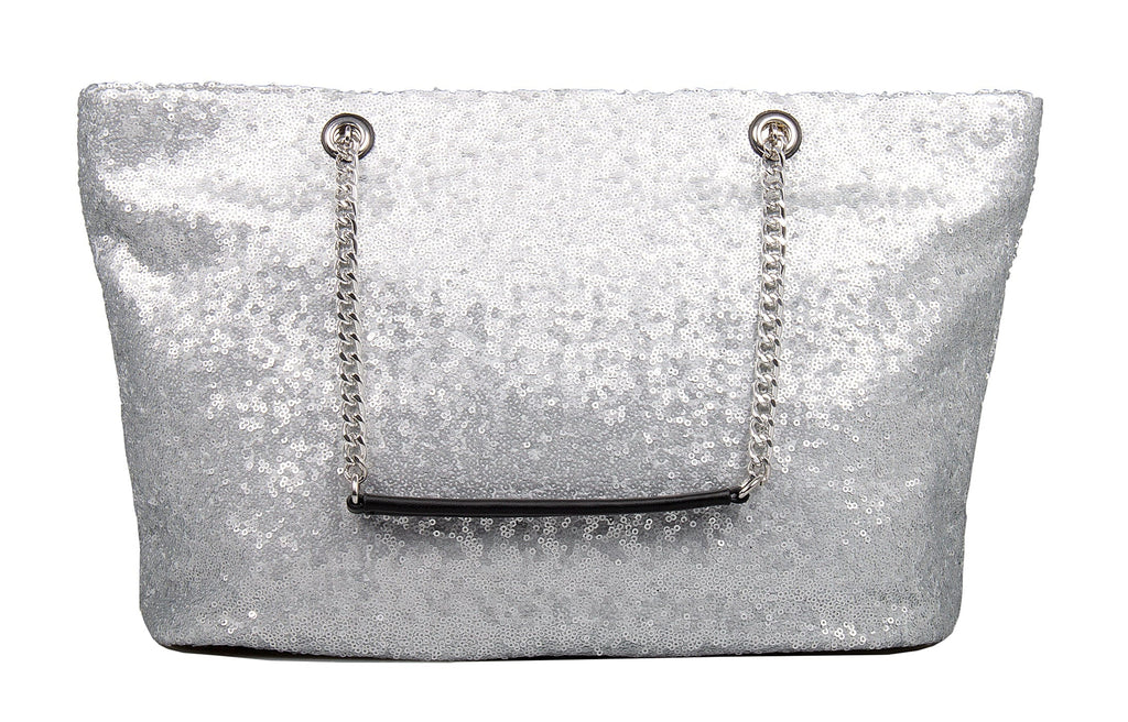 Love Moschino Silver Sequin Classic Large Shopper Tote Bag