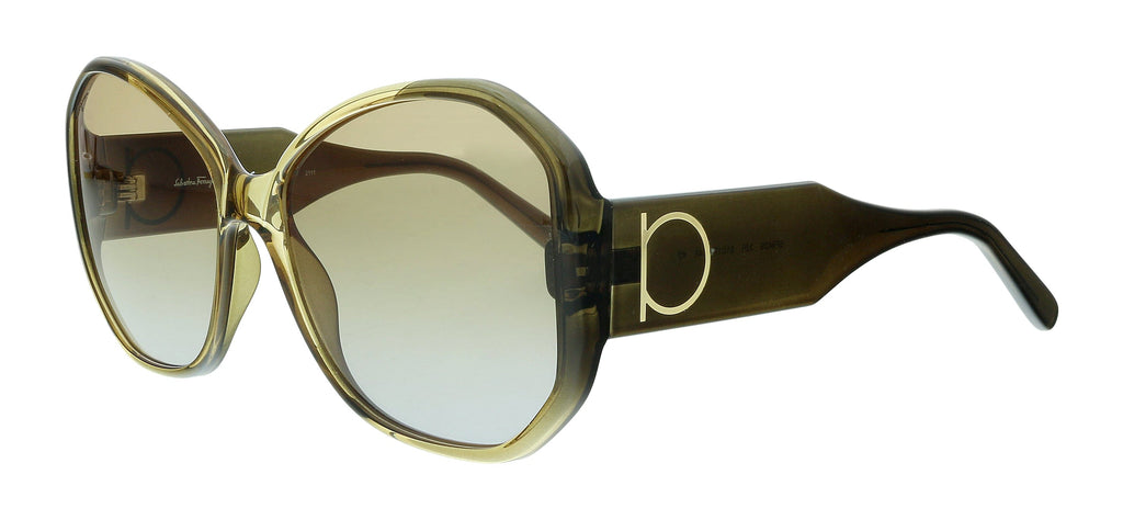 Salvatore Ferragamo  Khaki Brown Gradient Modified Rectangle Sunglasses