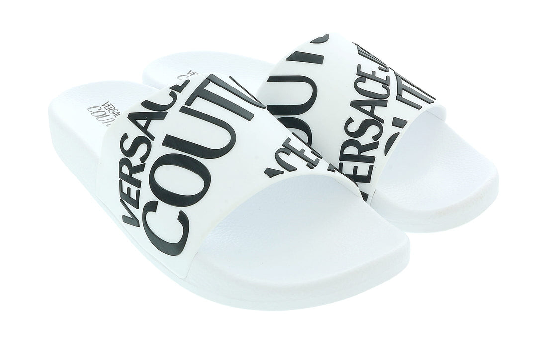 Versace Jeans Couture Mens White  Signature Pattern Pool Slide-EU45