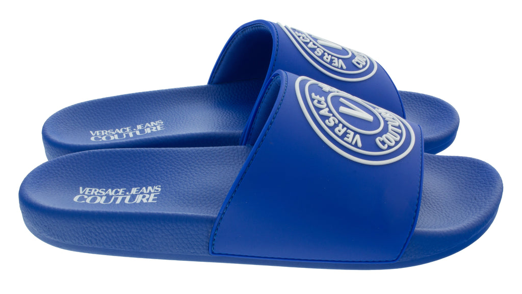 Versace Jeans Couture Electric Blue Logo Print Wide Strap Slide-