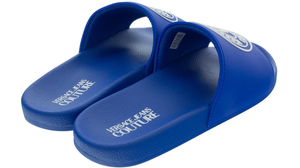 Versace Jeans Couture Electric Blue Logo Print Wide Strap Slide-