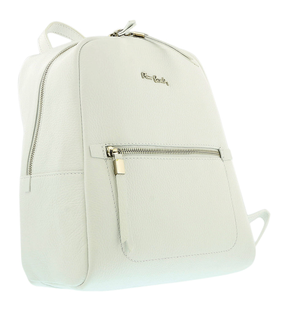 Pierre Cardin White Leather Classic Medium Fashion Backpack