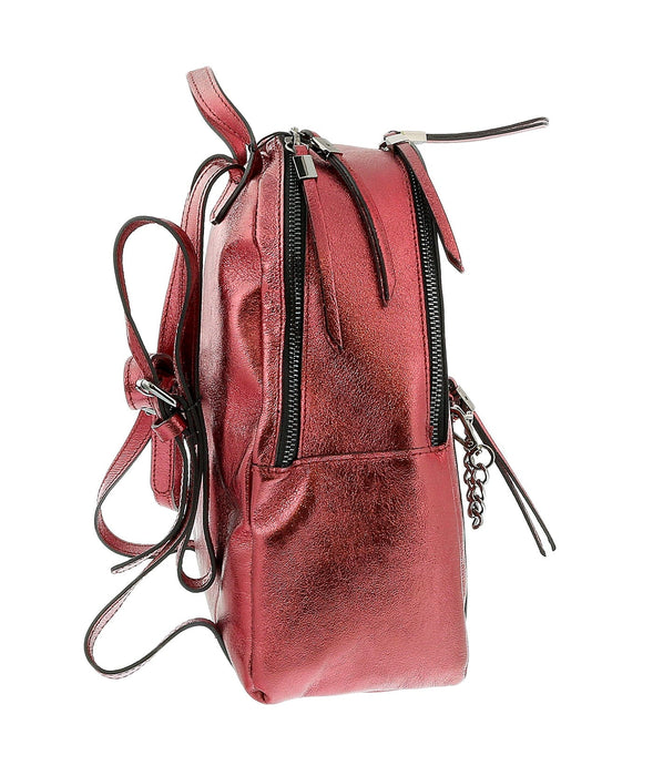 Pierre Cardin Red Leather Medium Fashion Metallic Backpack