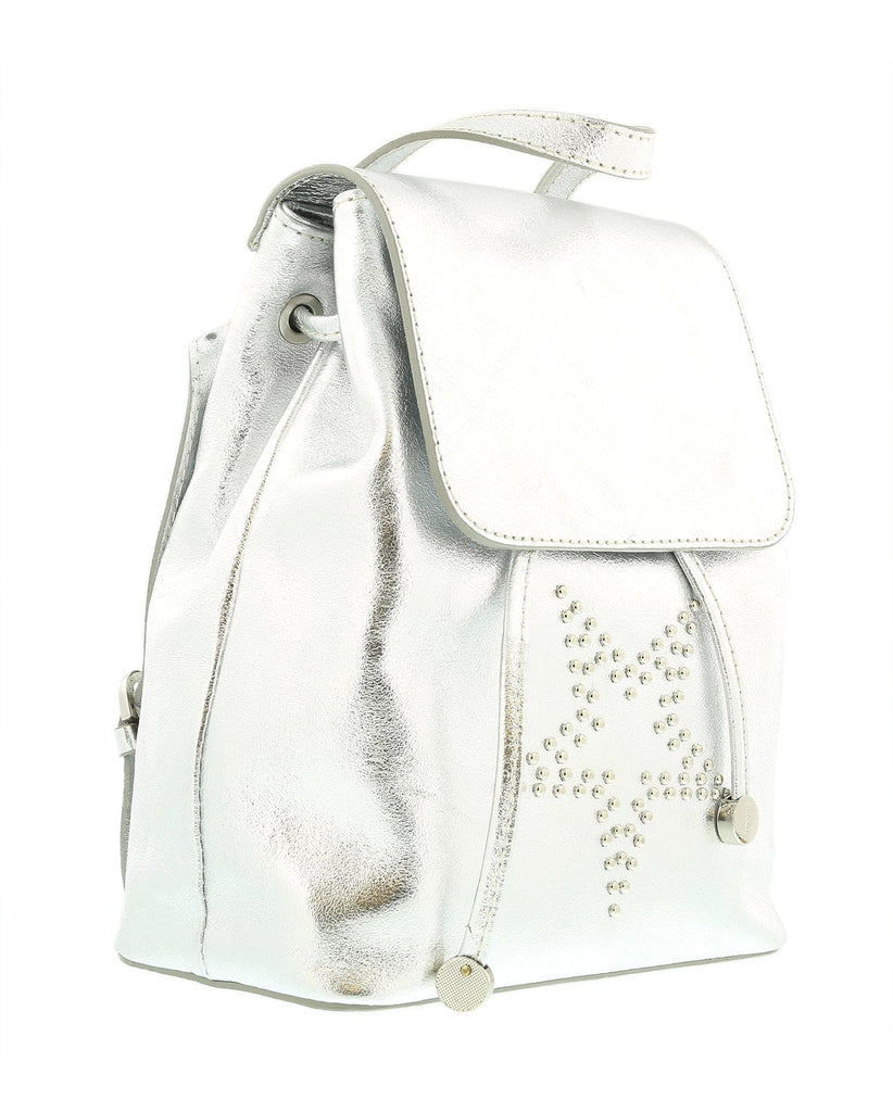 Pierre Cardin Silver Leather Metallic Star Studded Medium Fashion Backpack