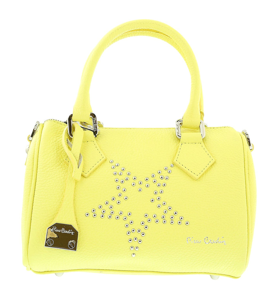 Pierre Cardin Bright Yellow Leather Star Studded Medium Fashion Satchel Bag