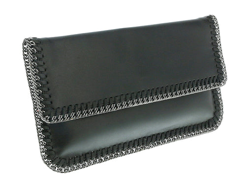 Pierre Cardin Black Leather Medium Enveloppe Curb Chain Embelished Clutch