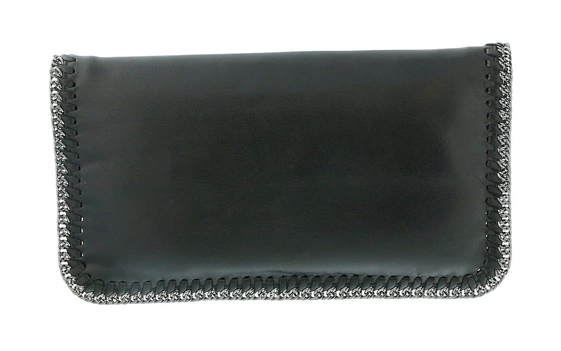 Pierre Cardin Black Leather Medium Enveloppe Curb Chain Embelished Clutch