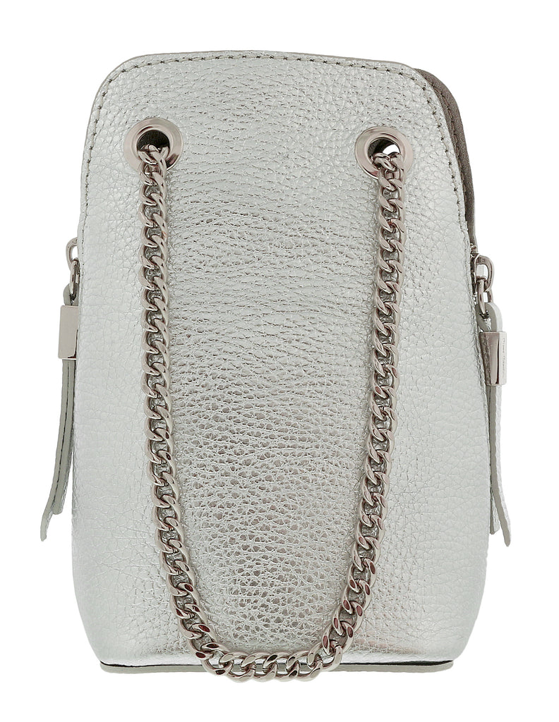Pierre Cardin Silver Leather Curved Structured Chain Crossbody Bag