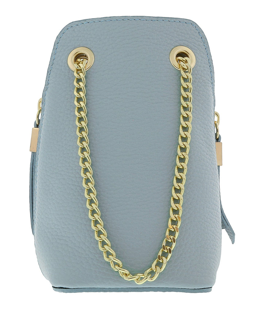 Pierre Cardin Light Blue Leather Curved Structured Chain Crossbody Bag