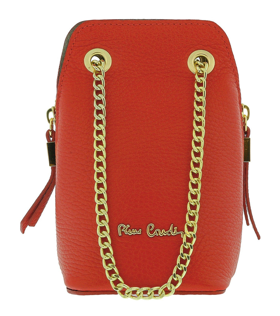 Pierre Cardin Red Leather Curved Structured Chain Crossbody Bag