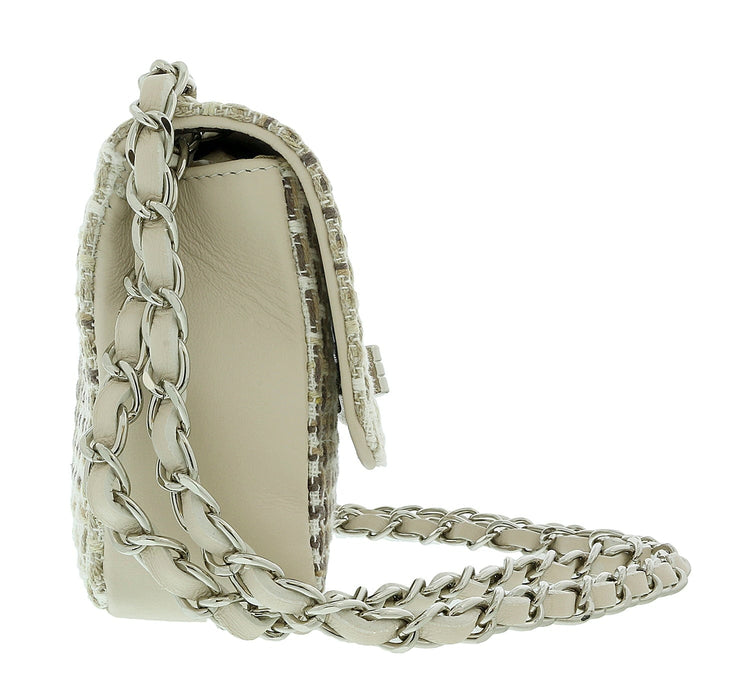 Pierre Cardin Beige Tweed Cotton Small Shoulder Bag