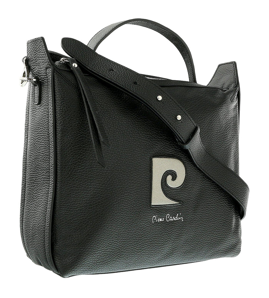 Pierre Cardin Black Leather Logo Tote Bag