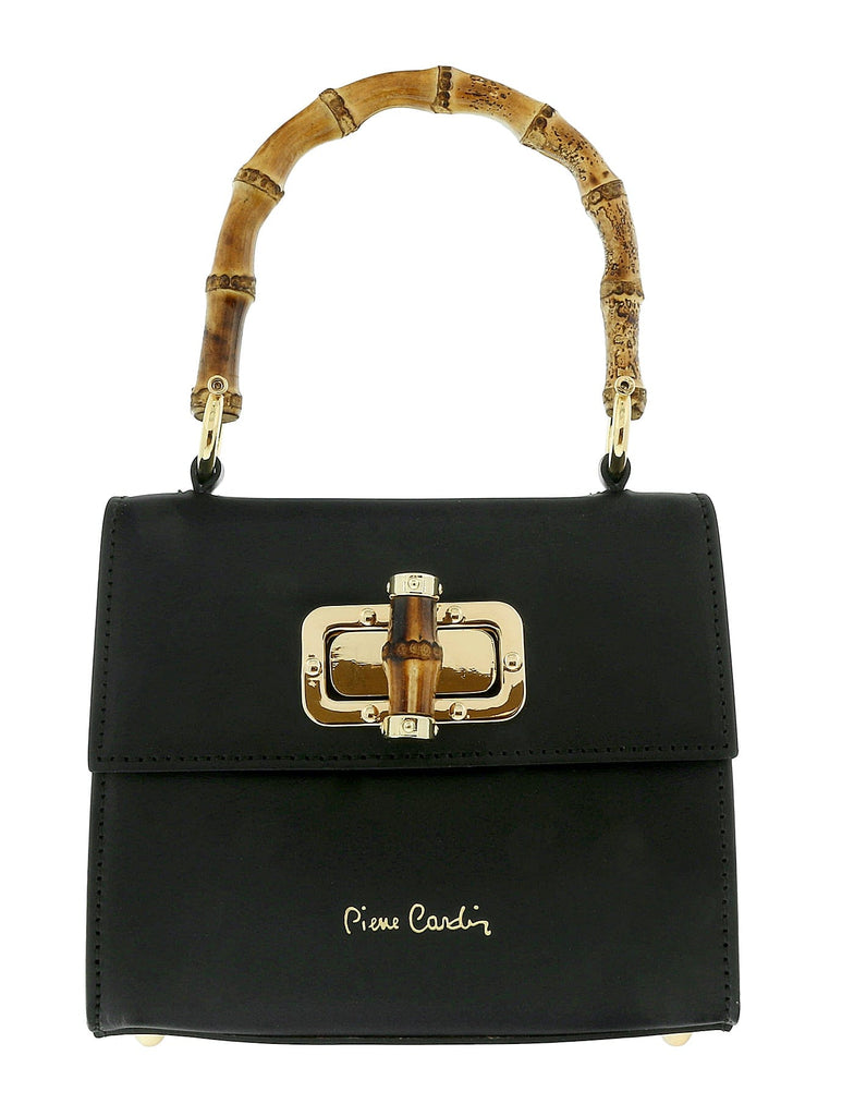 Pierre Cardin Black Leather Small Vintage Structured Satchel Bag