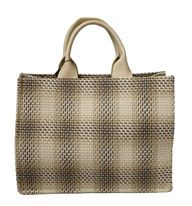 Pierre Cardin Large Beige Structured Tweed Canvas Shopper Tote