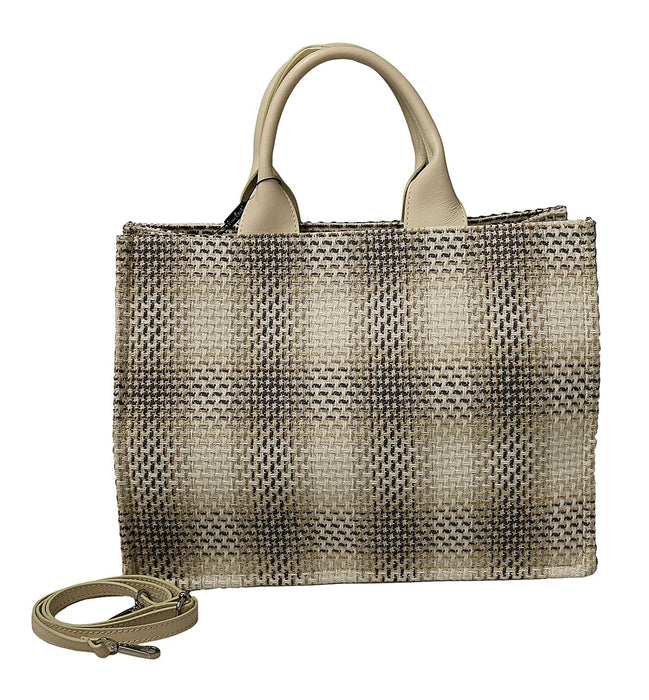 Pierre Cardin Large Beige Structured Tweed Canvas Shopper Tote