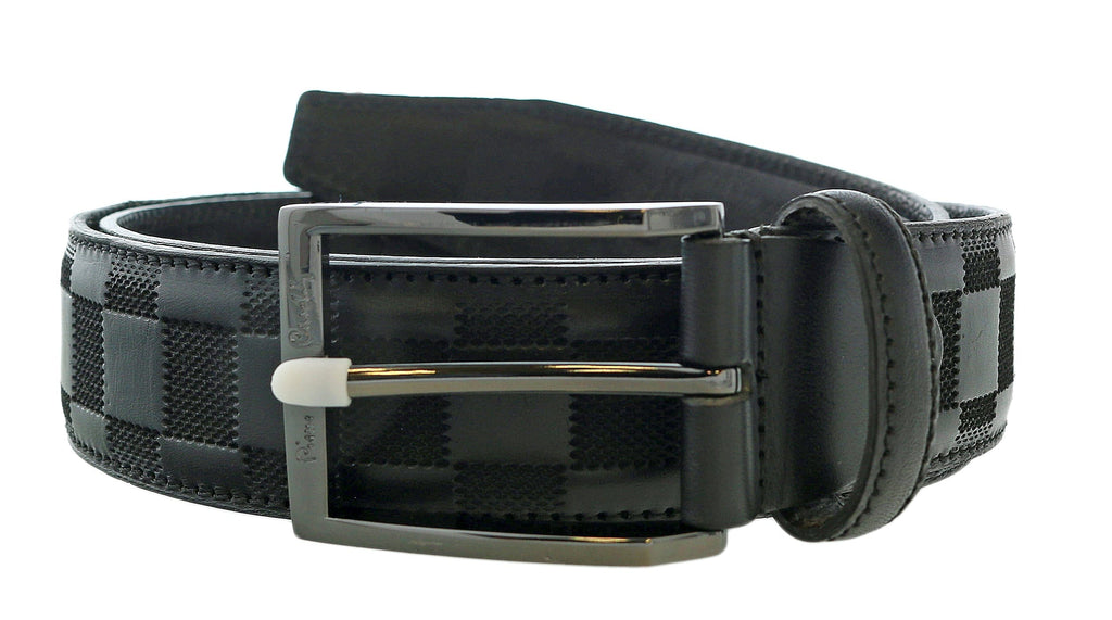 Pierre Cardin Black Textured Checkered Classic Buckle Adjustable Adjustable Mens Belt-