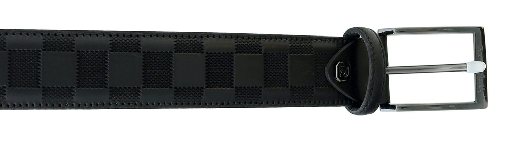 Pierre Cardin Black Textured Checkered Classic Buckle Adjustable Adjustable Mens Belt-