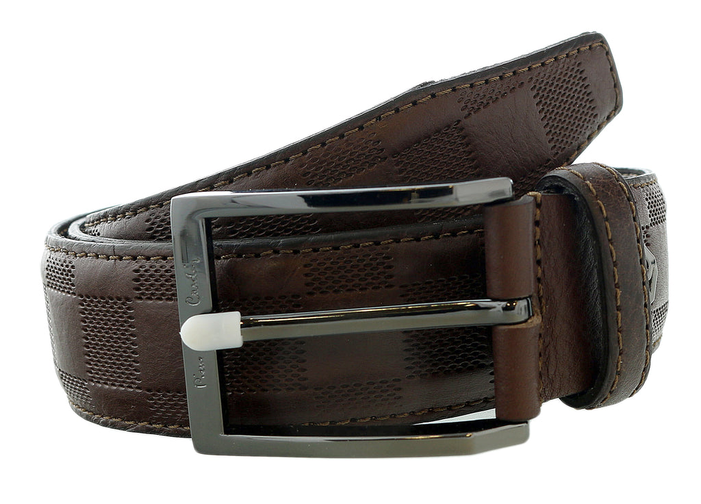 Pierre Cardin Brown Textured Checkered Classic Buckle Adjustable Adjustable Mens Belt-