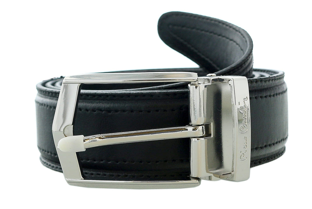 Pierre Cardin Black Stitch Detail Classic Buckle Ratchet Closure Adjustable Belt Adjustable Mens Belt-