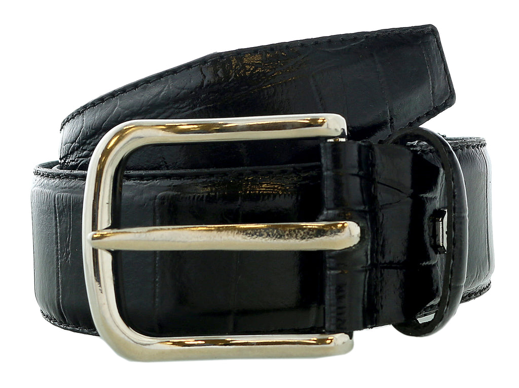 Pierre Cardin Shiny Black  Embossed Classic Buckle Adjustable Belt Adjustable Mens Belt-36