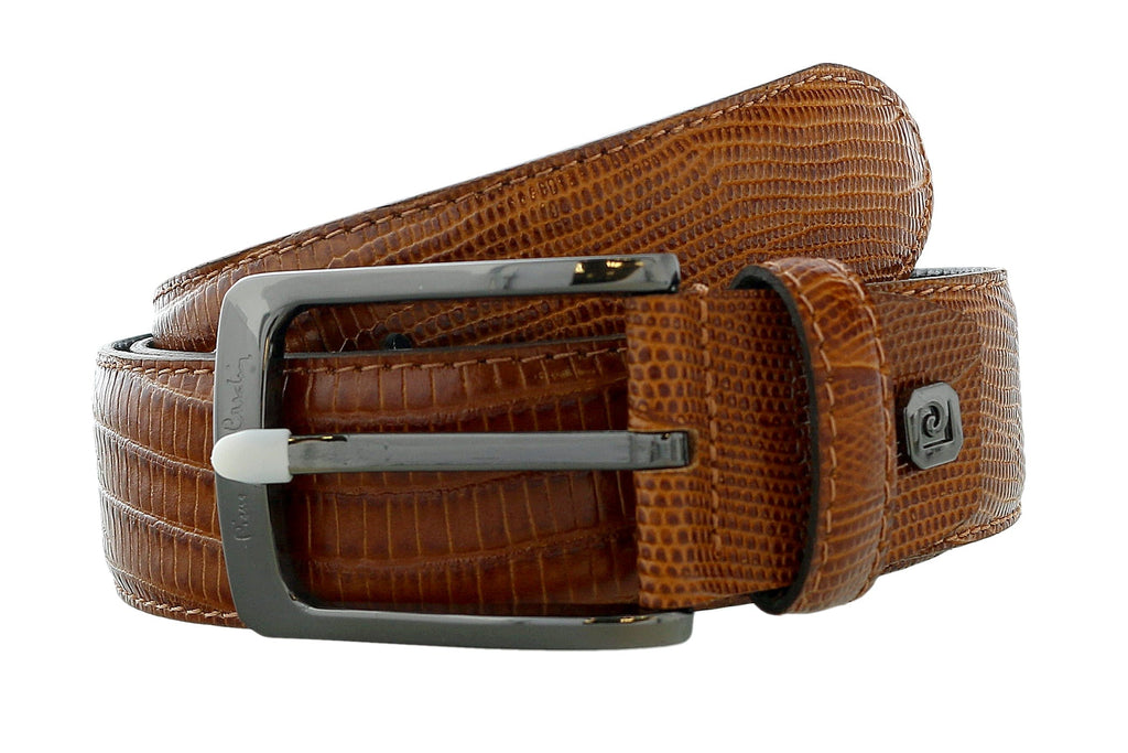Pierre Cardin Light Brown Lizzard Embossed Classic Adjustable Buckle Adjustable Belt Adjustable Mens Belt-