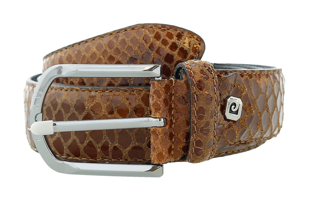 Pierre Cardin Brown Python Embossed Classic D-Ring Adjustable Belt Adjustable Mens Belt-