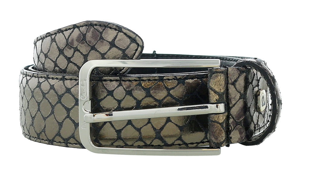 Pierre Cardin Metallic Grey Python Embossed Classic D-Ring Adjustable Belt Adjustable Mens Belt-
