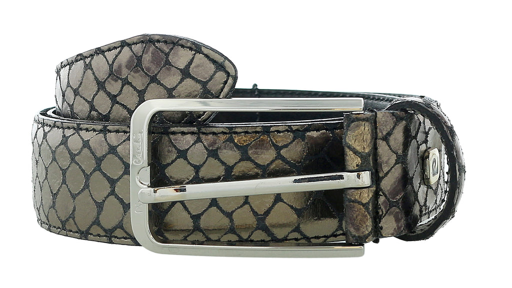 Pierre Cardin Metallic Grey Python Embossed Classic D-Ring Adjustable Belt Adjustable Mens Belt-38