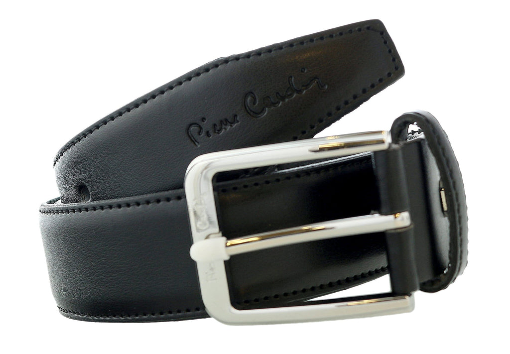 Pierre Cardin Black Smooth Classic Silver D-Ring Adjustable Belt Adjustable Mens Belt-42