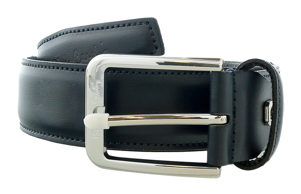 Pierre Cardin Blue Smooth Classic Silver D-Ring Adjustable Belt Adjustable Mens Belt-