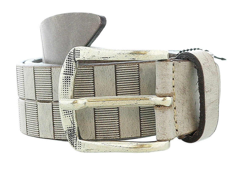 Pierre Cardin Distressed Beige Textured Classic Silver D-Ring Adjustable Belt Adjustable Mens Belt - 42
