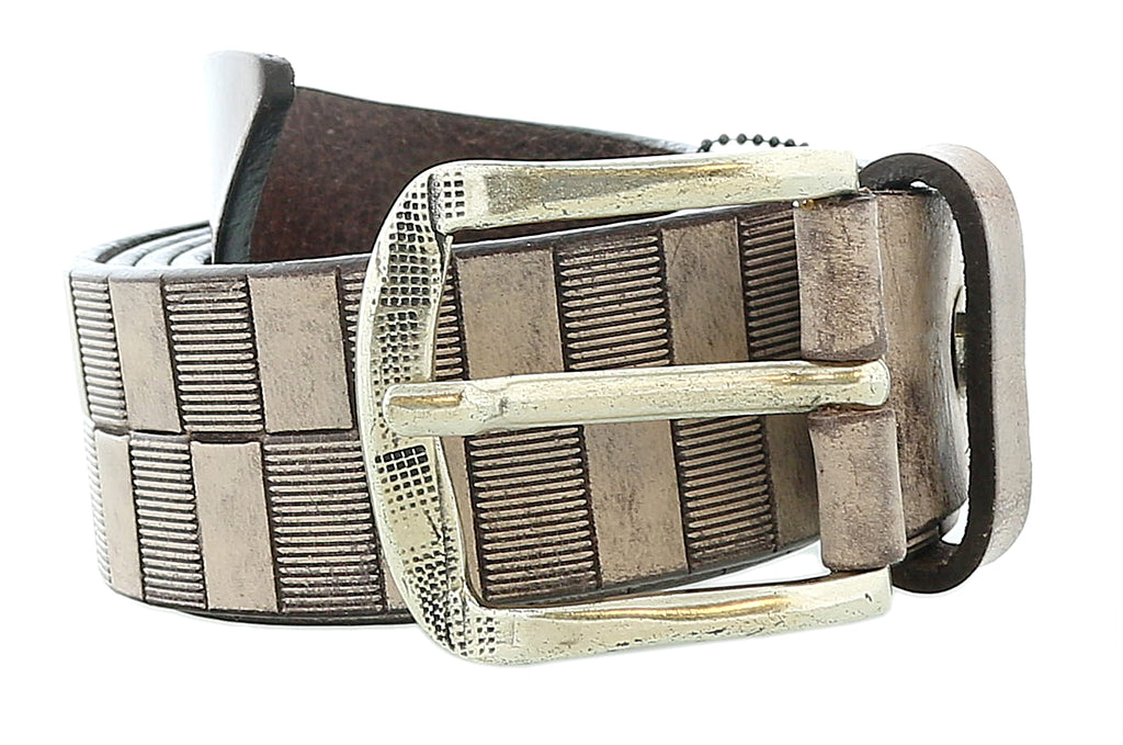 Pierre Cardin Distressed Brown Textured Classic Silver D-Ring Adjustable Belt Adjustable Mens Belt-32