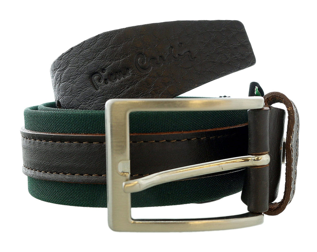 Pierre Cardin Canvas Leather Green Classic D-Ring Adjustable Buckle Adjustable Mens Belt-32