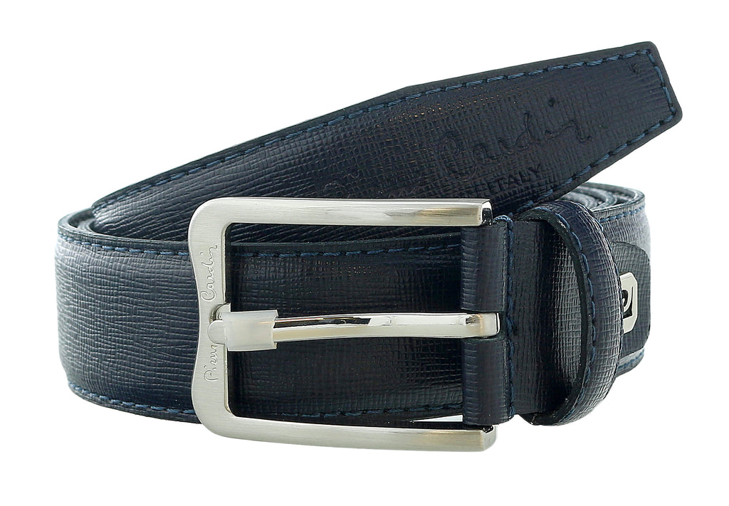 Pierre Cardin Navy Blue Textured Classic Silver D-Ring Adjustable Belt Adjustable Mens Belt-