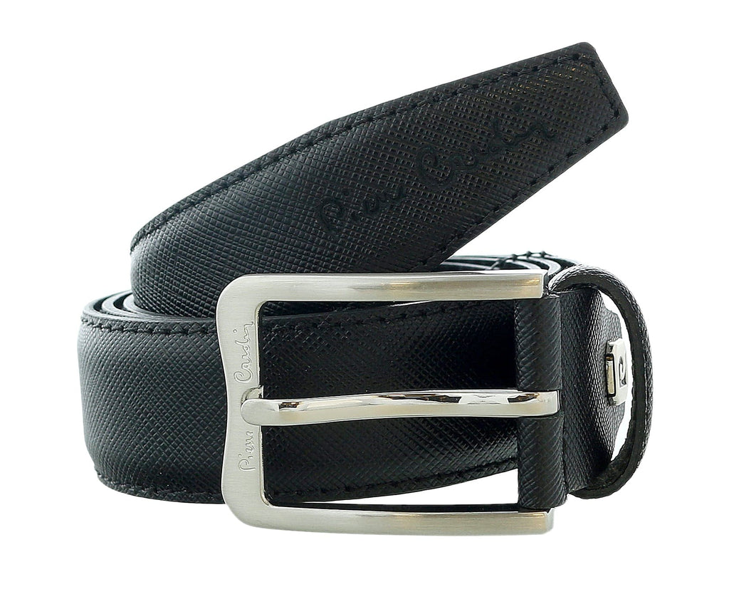 Pierre Cardin Black Textured Classic Silver D-Ring Adjustable Belt Adjustable Mens Belt-