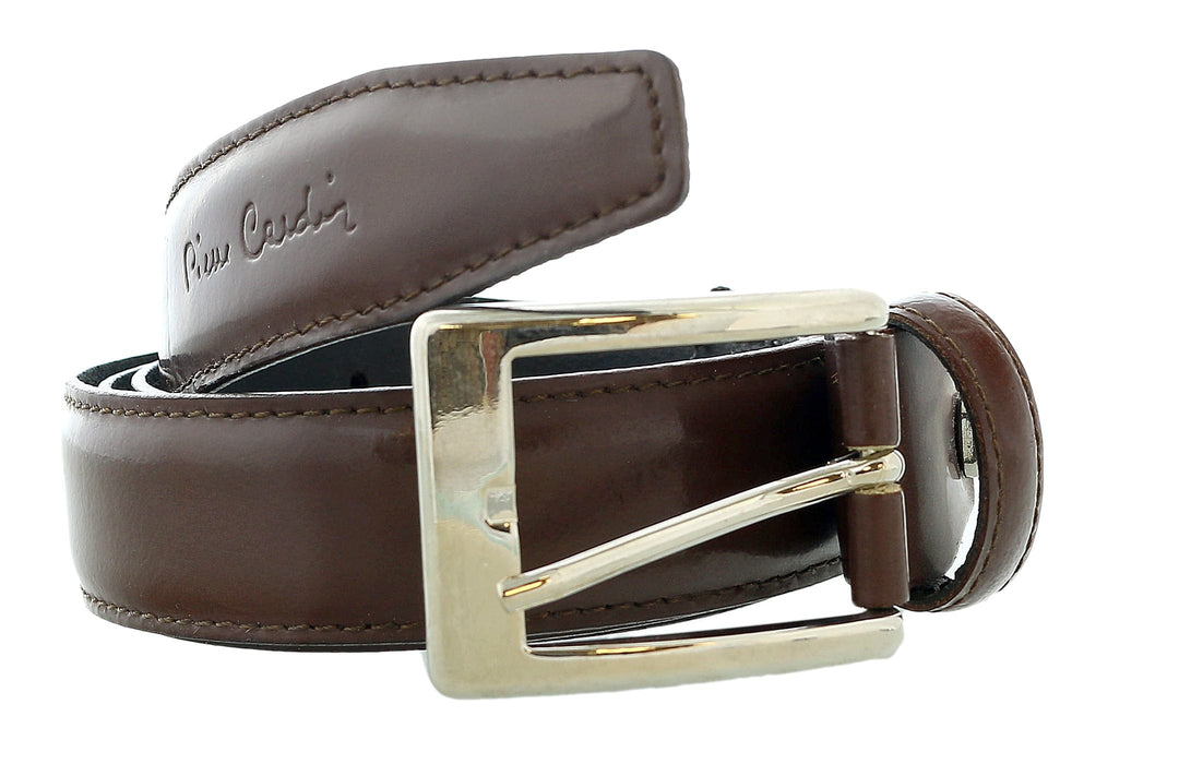 Pierre Cardin Shiny Brown Classic Silver D-Ring Adjustable Belt Adjustable Mens Belt-38