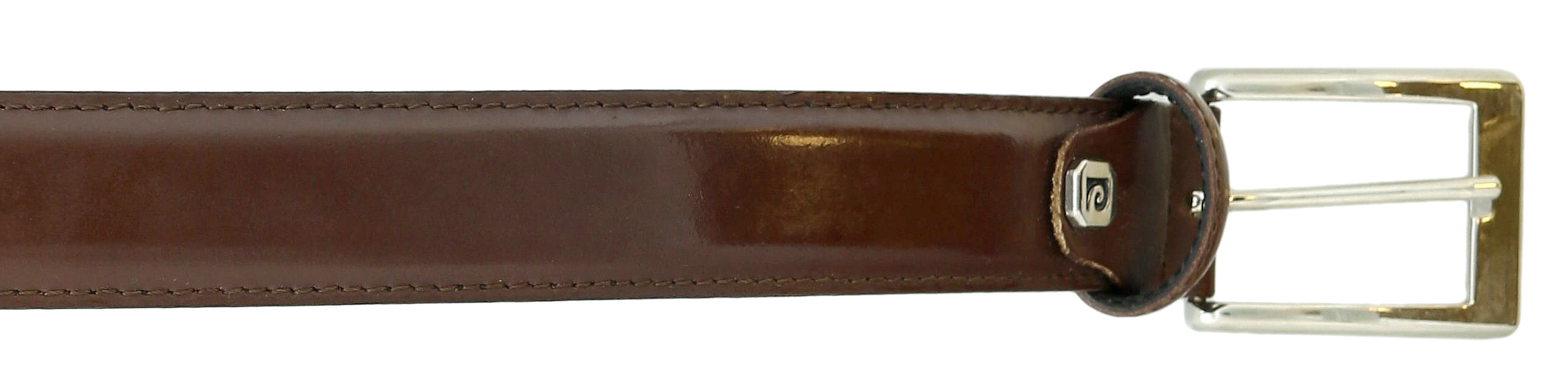 Pierre Cardin Shiny Brown Classic Silver D-Ring Adjustable Belt Adjustable Mens Belt-