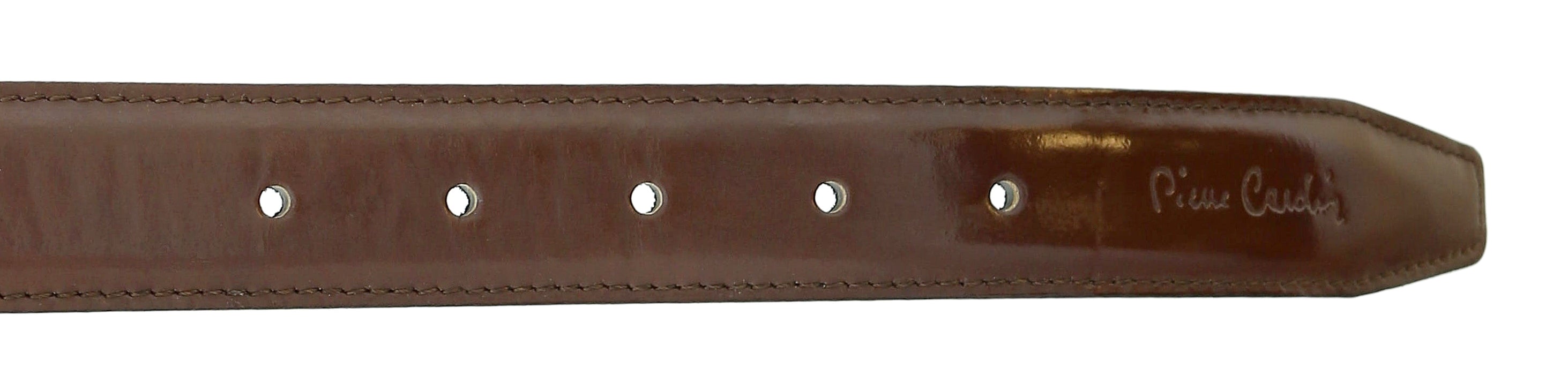 Pierre Cardin Shiny Brown Classic Silver D-Ring Adjustable Belt Adjustable Mens Belt-